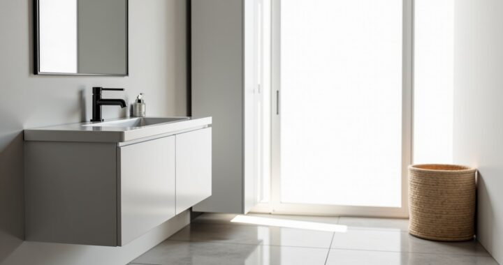Aménager une salle de bain en longueur : conseils pour positionner colonne, vasque et panier à linge