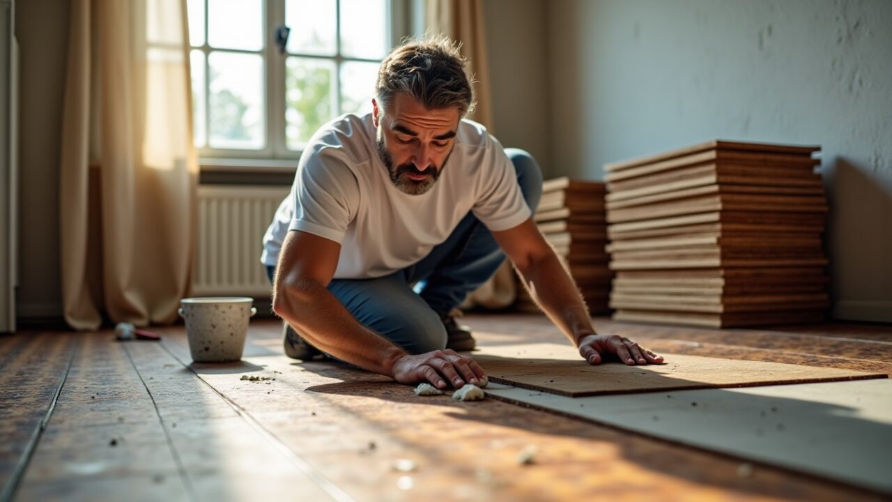 Comment combler un creux laissé par une rangée de carrelage manquante avant la pose du parquet
